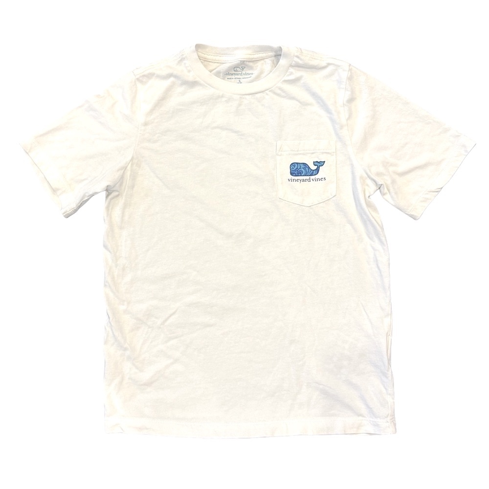 Vineyard Vines White Tee with Blue Whale Logo Size Youth Small (8-10)